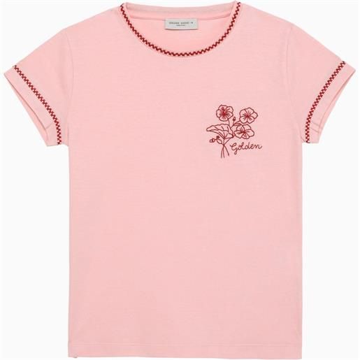 Golden Goose t-shirt girocollo rosa in cotone con ricamo