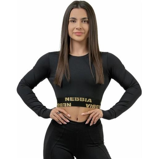 Nebbia long sleeve crop top intense perform black/gold m maglietta fitness