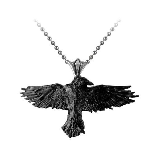 Alchemy Gothic black raven unisex collana nero peltro