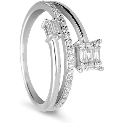 ALFIERI & ST. JOHN anello contrarie' in oro bianco con diamanti baguette ct 0,13 e diamanti round ct 0,16 misura 17
