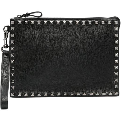 Valentino Garavani rockstud leather clutch bag - nero