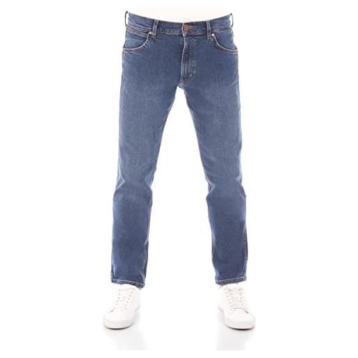 Wrangler jeans da uomo regular fit greensboro pantaloni dritti jeans denim stretch cotone blu nero w30 w31 w32 w33 w34 w35 w36 w38 w40 w42 w44, basement blue (wss3hn32c), 32w x 34l