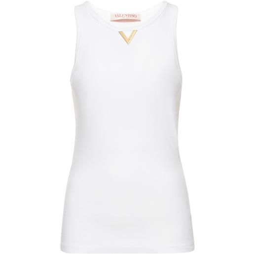 VALENTINO tank top cropped in jersey a costine con logo