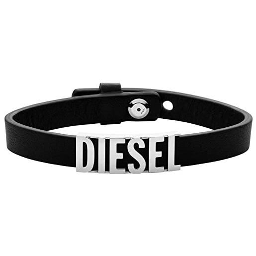 Diesel bracciale da uomo in pelle/acciaio, l: 175mm-195mm, l: 11,5mm, h: 3,7mm bracciale in pelle nera, dx1346040