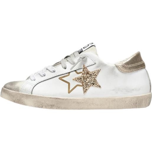 2STAR sneakers low in pelle bianca con dettagli glitter dorato