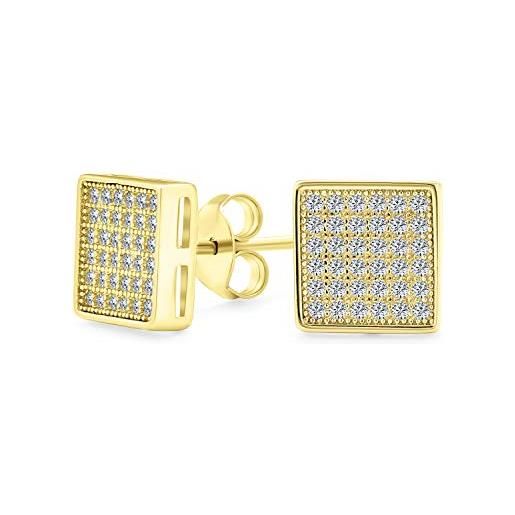 Bling Jewelry orecchini geometrici quadrati a forma di zircone cubico micro pave cz per uomini per donne in argento placcato oro 14k 8mm