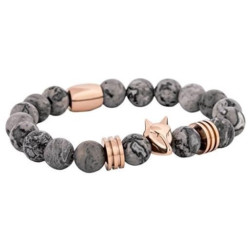 Akitsune obsidian bead bracelet | bracciali donna uomo onice pietra lavica - oro rosa grigio - 20 cm