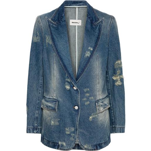 Seen Users blazer silhouette denim con effetto vissuto - blu