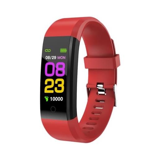 SMART-J smartwatch uomo donna, orologio fitness cardiofrequenzimetro/spo2/sonno/contapassi, notifiche smart watch activity tracker per ios android con bluetooth 4.0 batteria 90mha (rosso)