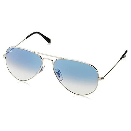 Ray-Ban rb3025 aviator occhiali da sole unisex adulto, colore argento, lenti blu sfumato chiaro, 55 mm