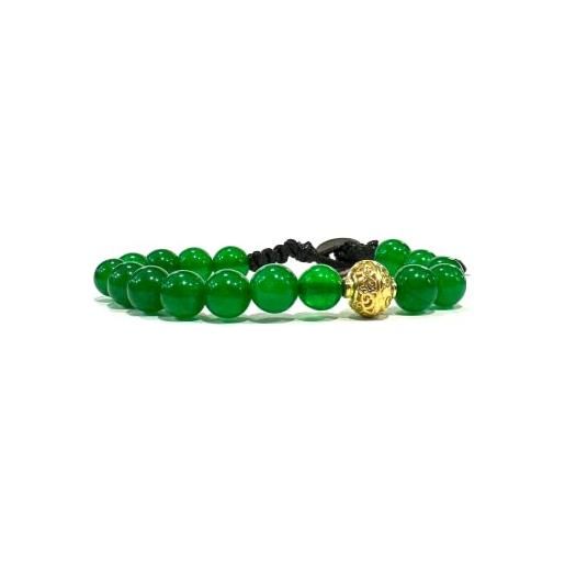 Samsara bracciale tibetano buddista, lunghezza regolabile, gioiello mistico portafortuna - filo in cotone cerato ad alta resistenza (agata verde)
