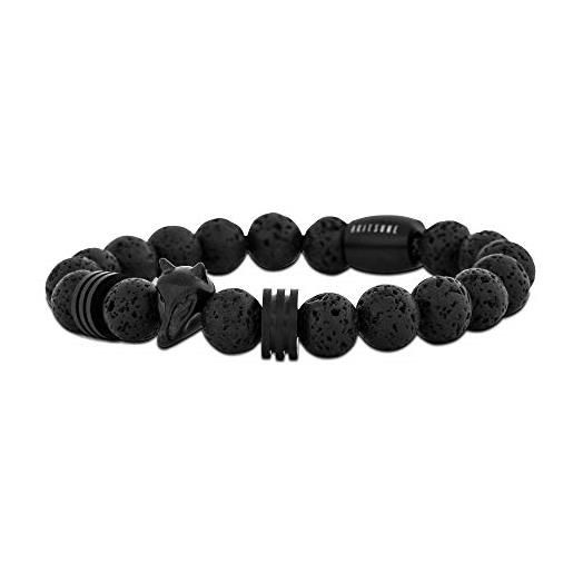 Akitsune obsidian bead bracelet | bracciali donna uomo pietra lavica onice - pietra lavica nera - 20cm