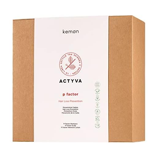 Kemon - actyva p factor intensive, sistema di trattamento a 3 fasi per prevenire la caduta dei capelli, kit 4 prodotti - 544 ml
