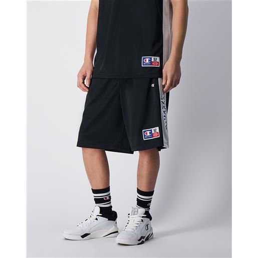 Champion shorts in tessuto mesh logo usa nero uomo