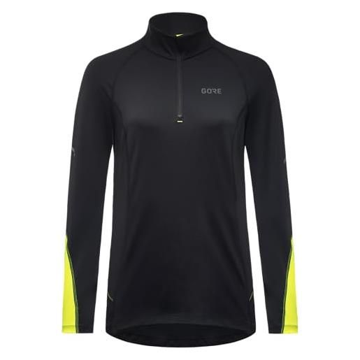 GORE WEAR m mid long sleeve zip shirt, maglia zip donna, nero, 34
