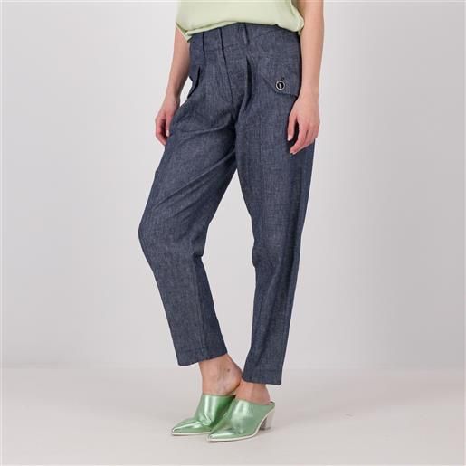 Mood Atelier pantaloni in twill di lino e cotone con tasconi
