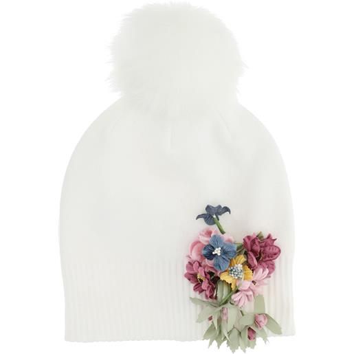 Monnalisa berretto misto lana con fiori