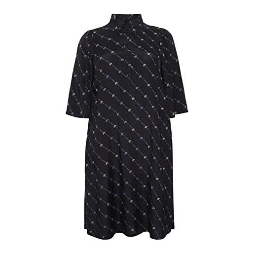 Kaffe Curve abito da donna taglie forti tunica midi stampato mezza manica sciolto vestito casual, nero/infinity graphic lines, 52