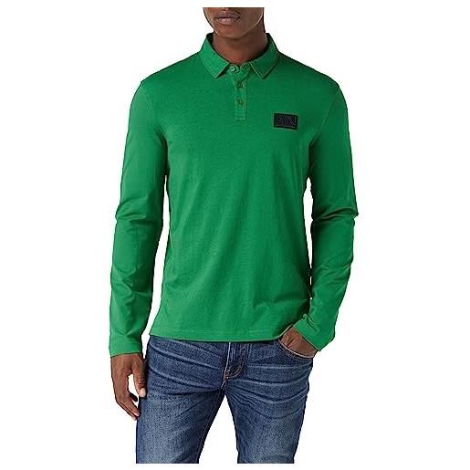 Armani Exchange sustainable, regular fit, long sleeves, logo embossed polo shirt, grün, xxl uomo