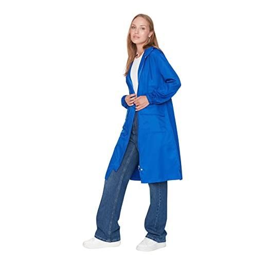 Trendyol trench con cappuccio tinta unita regolare cappotto, blu navy, 38 eu donna