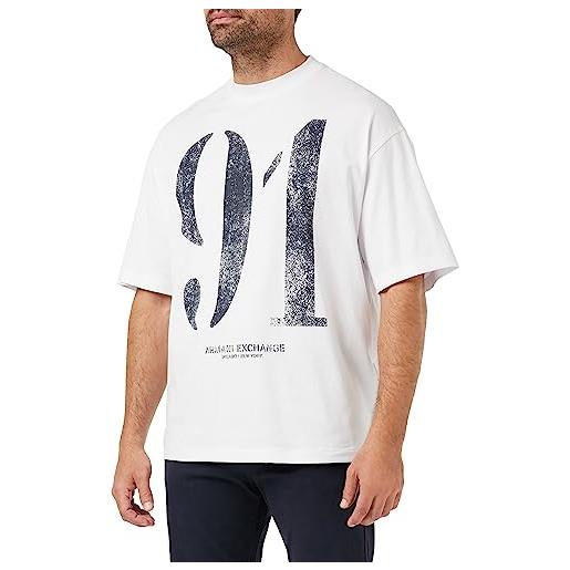 ARMANI EXCHANGE stampa 91, maniche corte, scollo rotondo t-shirt, bianco, m uomo