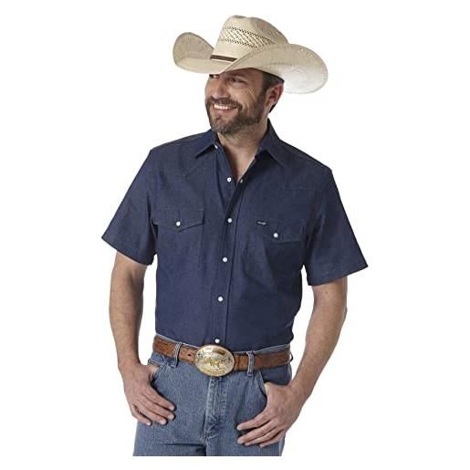 Wrangler camicia da lavoro western con bottoni a pressione, a maniche lunghe, finitura sbiadita, blu, m