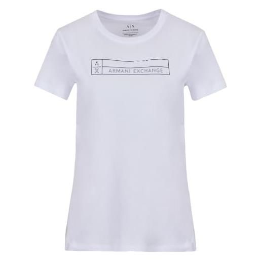 Armani Exchange maglietta a maniche corte con logo ax t-shirt, bianco ottico, m donna