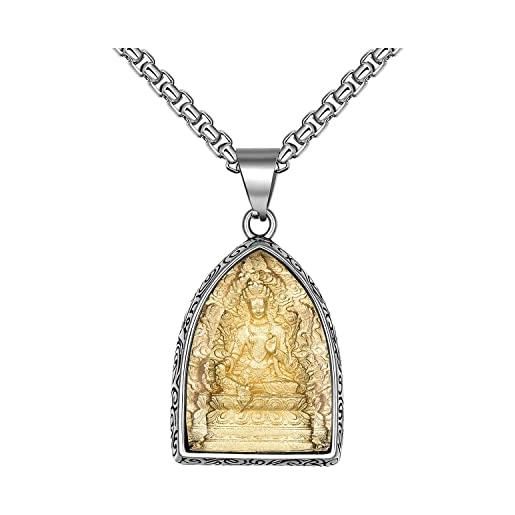 HIJONES uomo in acciaio inossidabile buddha ciondolo collana buddista amuleto patrono santo gioielli con catena verde tara oro argento
