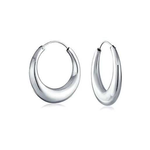 Bling Jewelry semplice cerchio semplice mezzaluna conica tubo vuoto tubo a soffietto orecchini a cerchio rotondo per le donne. 925 argento endless 1 inch
