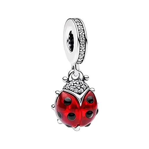 H.ZHENYUE ciondolo in argento sterling 925 charm bead con zirconia cubica red ladybird, compatibile con bracciale e collane europei, per la festa della mamma, compleanno, regalo di natale