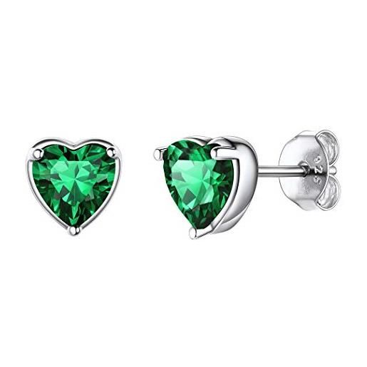 Suplight orecchini cuore lobo con smeraldo, orecchini smeraldo argento, orecchini donna smeraldo maggio, orecchini donna verde con confezione regalo