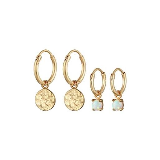 Elli orecchini donne creoli set di 2 con opale in argento sterlino 925