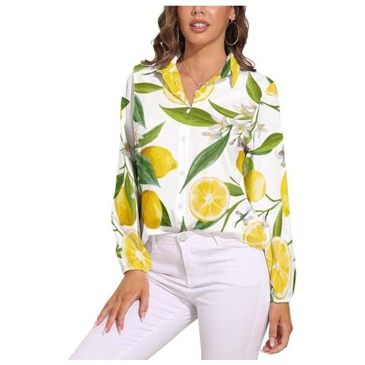 CZZYH top a maniche lunghe da donna, camicette e camicie da donna con fiori e foglie di limone, foglia di fiori, xl