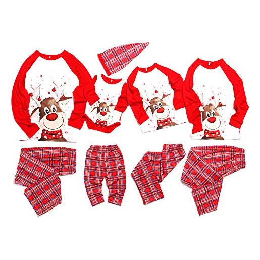 WangsCanis pigiama set da natale per famiglia padre madre bambino 2 pezzi maglia a maniche lunghe + pantaloni lunghi a plaid con stampa di alce natale (alce rosso, (uomo) 3xl)