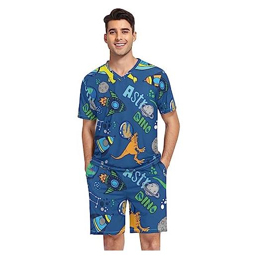 linqin pigiama da uomo con dinosauri space lounge set per uomo estivo pigiama top, spazio dinosauri, l