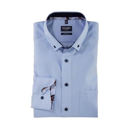 Olymp camicia da uomo a maniche lunghe, luxor, pin point, vestibilità moderna, colletto con bottoni, azzurro 10, 40