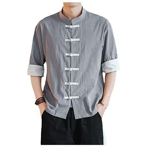 Aoleaky camicie in stile cinese tradizionale tang suit giacche hanfu kung fu qipao cappotti camicetta casual top abbigliamento orientale top gray9 l