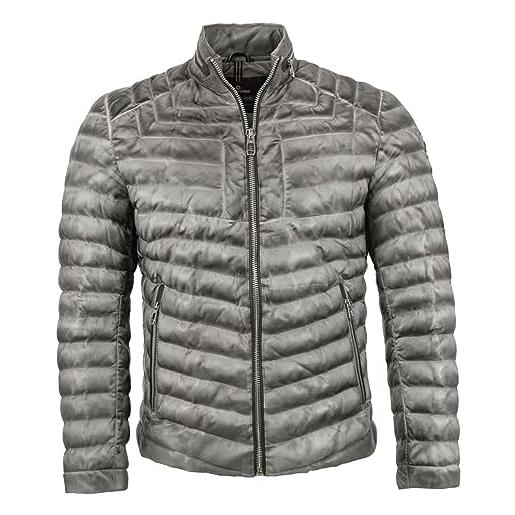 MILESTONE - giacca da uomo in vera pelle, trapuntata in nappa di agnello cognac marrone medio, argento, 54