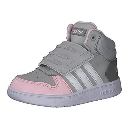 adidas hoops mid 2.0 i, scarpe da ginnastica unisex-bambini, grey two ftwr white clear pink, 23 eu