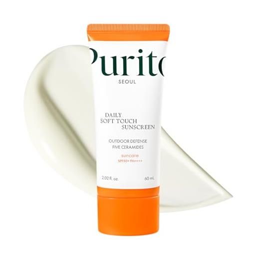 PURITO seoul daily soft touch sunscreen, spf50+ pa++++, ceramides, non white cast, water-resistant uva & uvb protection, k-beauty