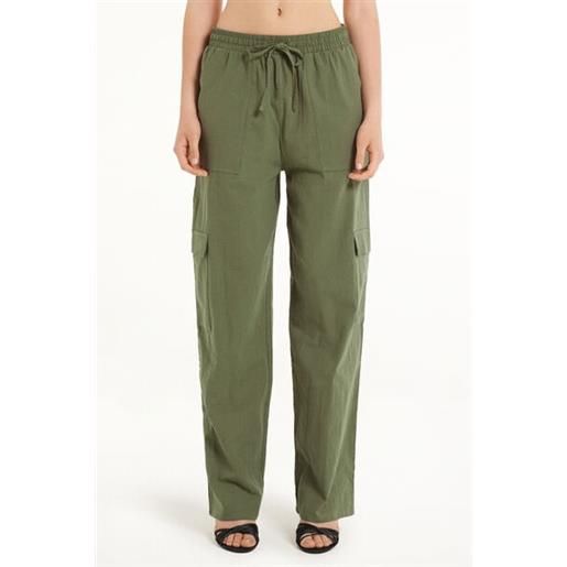 Tezenis pantaloni lunghi in 100% cotone super leggero con tasche donna verde