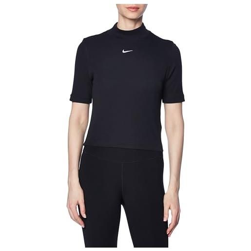 Nike dv7958-010 w nsw essntl rib mock ss top maglia lunga donna black/white taglia xl