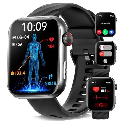 YYKY 2024 smartwatch ecg con funzione sos, 1,72 smartwatch con 24/7 misurazione dell'acido urico/lipidi, temperatura corporea pressione sanguigna, sonno per android ios