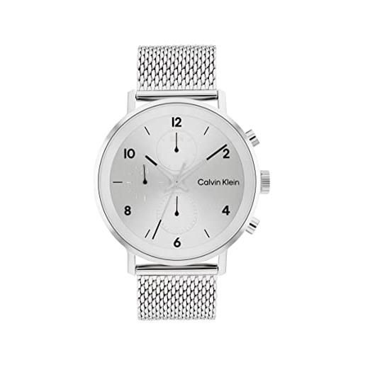 Calvin Klein orologio analogico multifunzione al quarzo da uomo con cinturino in maglia metallica in acciaio inossidabile argentato - 25200107