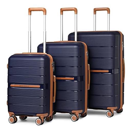 British Traveller set di valigie rigide 3 pezzi trolley pp leggero con tsa lucchetto (20+24+28pollici, marina militare)