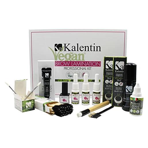 KALENTIN - kit king laminazione sopracciglia professionale vegano completo di tinta castana, tinta nera, attivatore- 25 applicazioni - klc lash lift professional