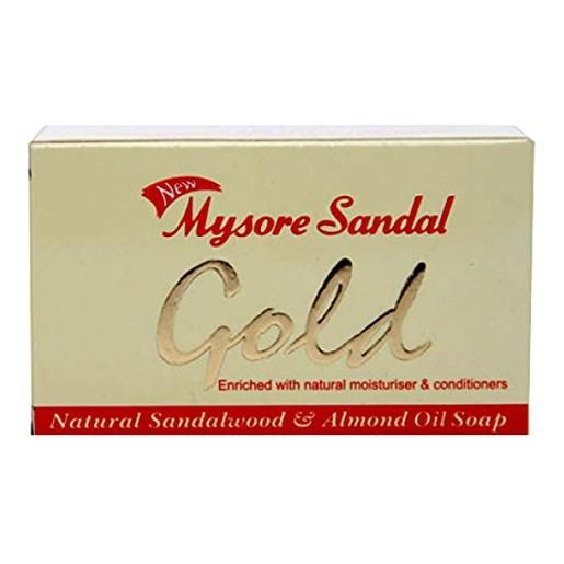 Mysore Sandal gold soap, 125 grams per unit (pack of 6) - purest sandalwood soap - 100% pure essential oils - grade 1 soap - tfm 80% - suitable for all skin type - enriched with natural moisturizer & conditioners - zero dryness - natural sandalwood & almo