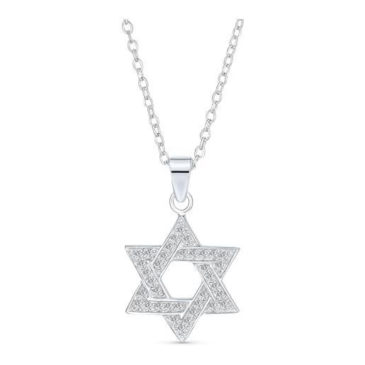Bling Jewelry collana pendente judaica hanukkah stella di david: accenti di cz, argento sterling, donne e teenager bat mitzvah