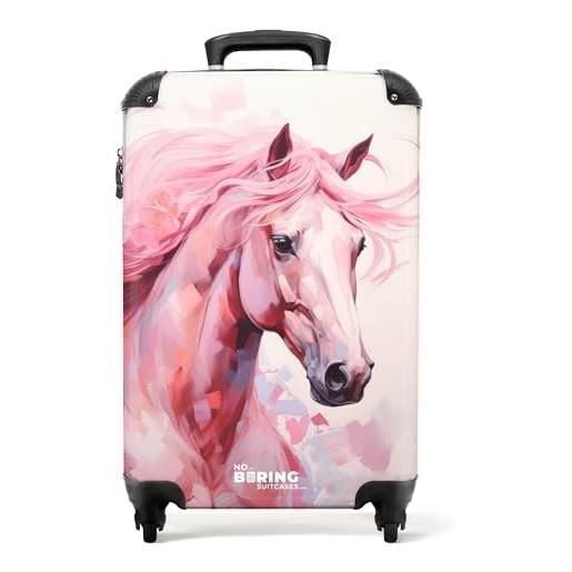 NoBoringSuitcases.com © valigia per bambini da viaggio con ruote, valigia trolley, guscio rigido, bagaglio a mano in 24 immagini (cavallo rosa come illustrazione acquerellata, 55x40x20 cm)