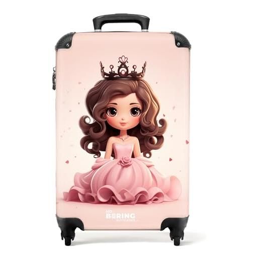 NoBoringSuitcases.com © valigia per bambini da viaggio con ruote, valigia trolley, guscio rigido, bagaglio a mano in 24 immagini (ritratto di una principessa con vestito rosa, 55x40x20 cm)